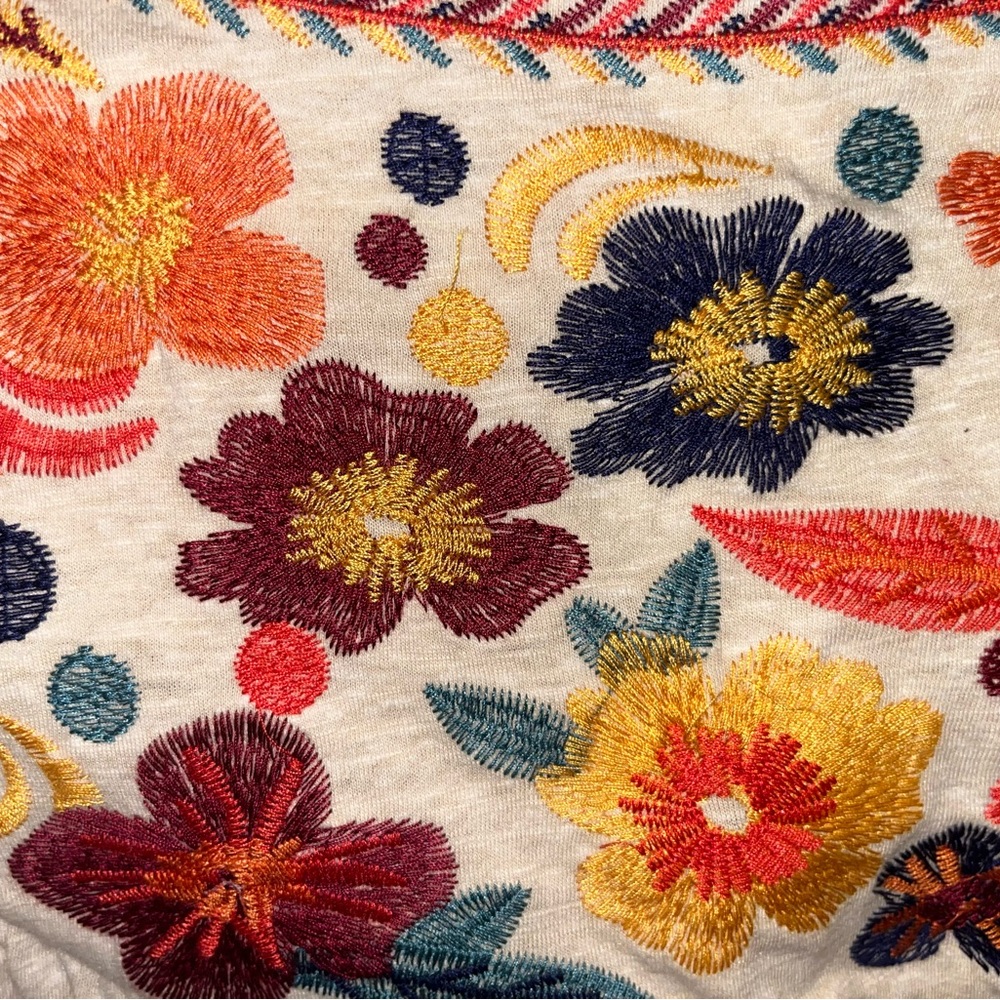 THML Cream Blouse with Orange & Navy Floral Embroidery - Picture 4 of 5